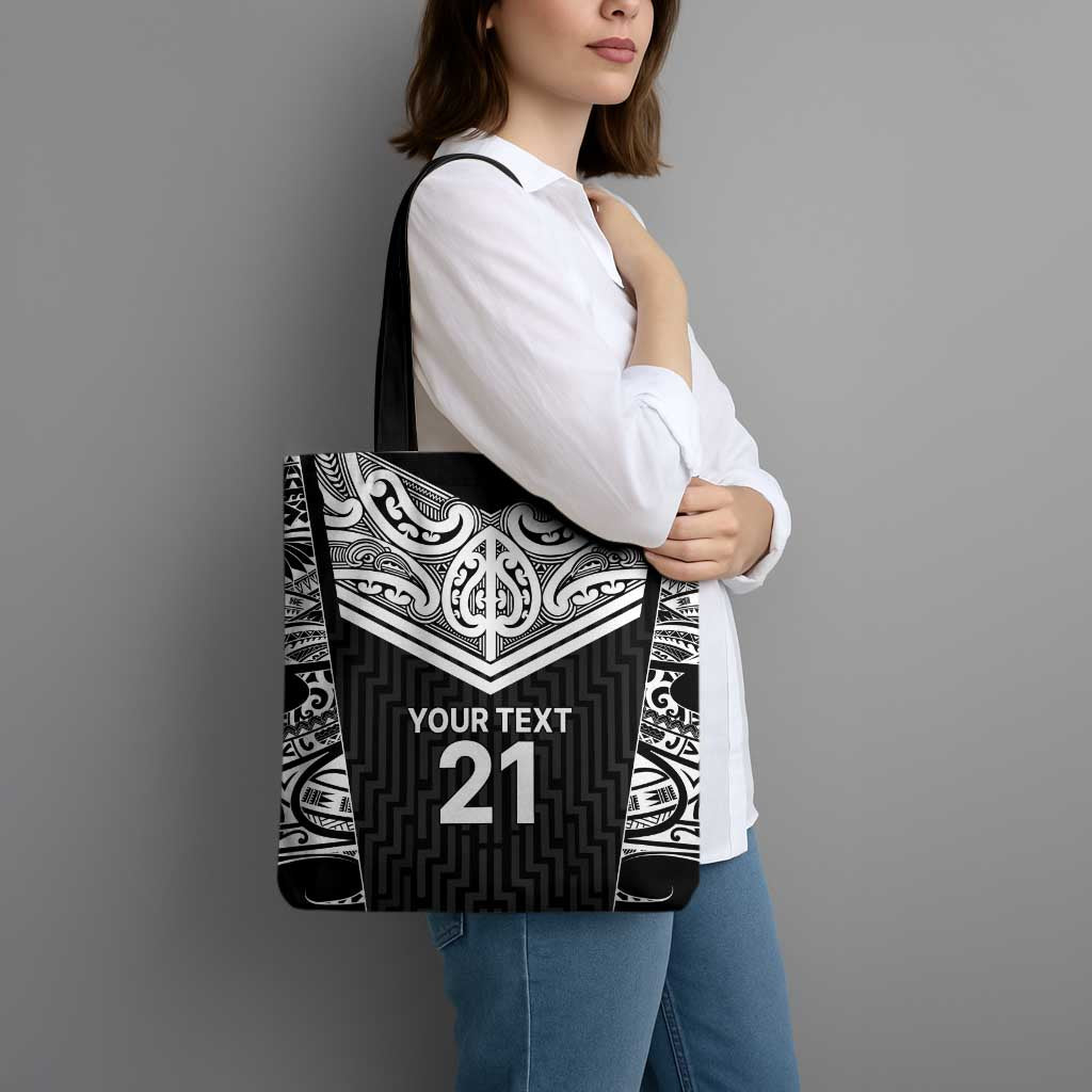 New Zealand Black Fern Custom Tote Bag Maori Tukutuku Black-white Motif LT9 - Polynesian Pride