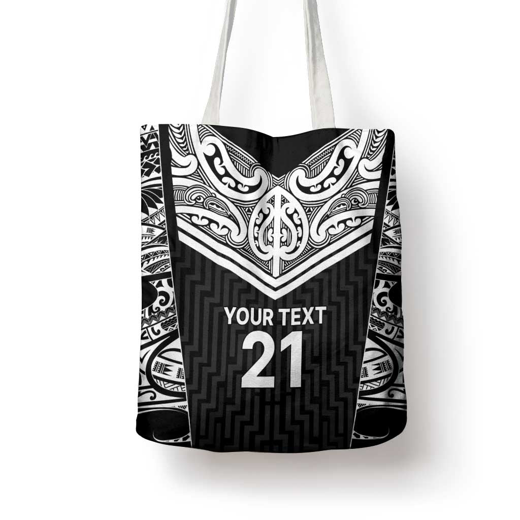 New Zealand Black Fern Custom Tote Bag Maori Tukutuku Black-white Motif LT9 - Polynesian Pride