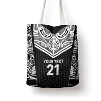 New Zealand Black Fern Custom Tote Bag Maori Tukutuku Black-white Motif LT9 - Polynesian Pride