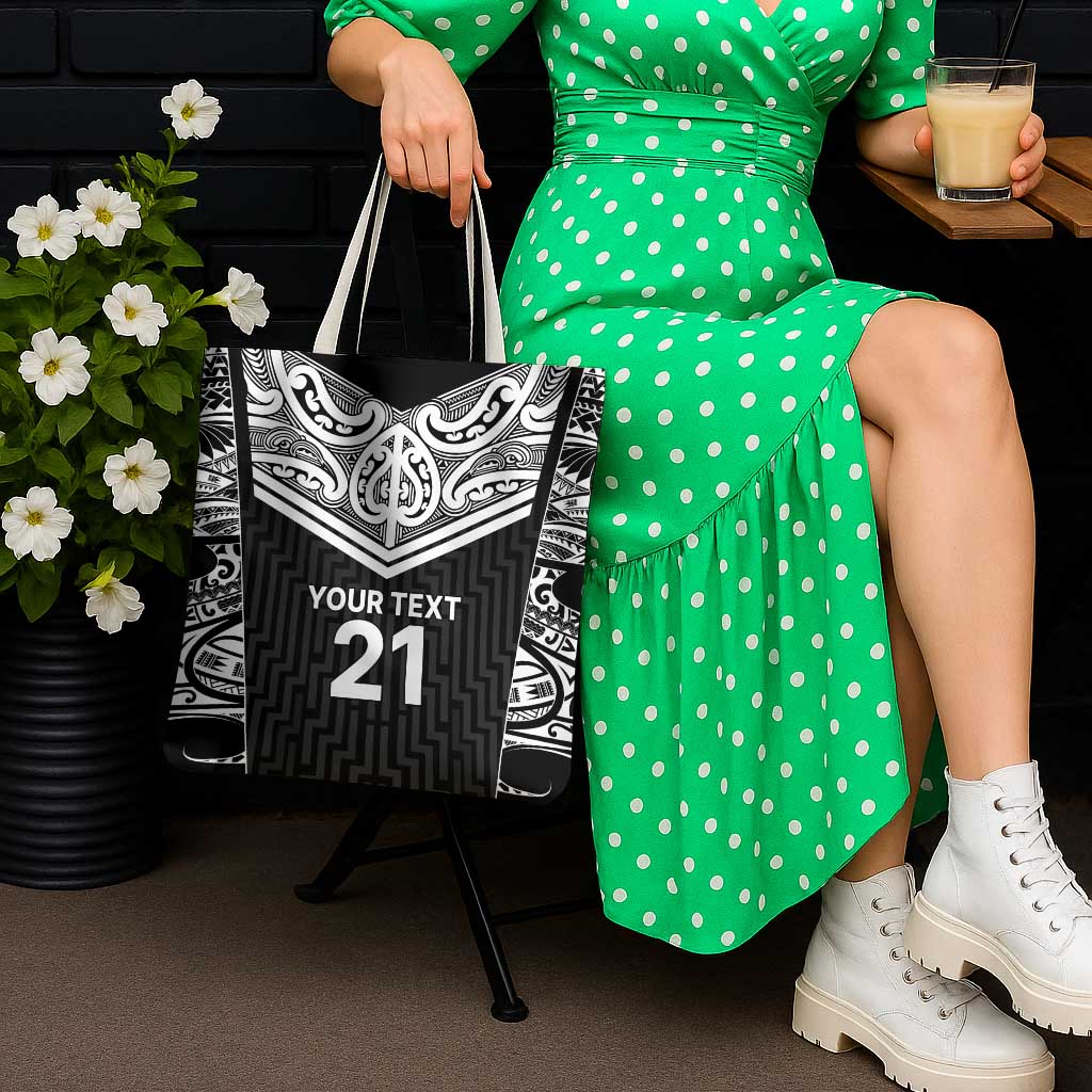 New Zealand Black Fern Custom Tote Bag Maori Tukutuku Black-white Motif LT9 - Polynesian Pride