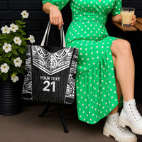 New Zealand Black Fern Custom Tote Bag Maori Tukutuku Black-white Motif LT9 - Polynesian Pride