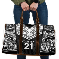 New Zealand Black Fern Custom Travel Bag Maori Tukutuku Black-white Motif LT9 White - Polynesian Pride
