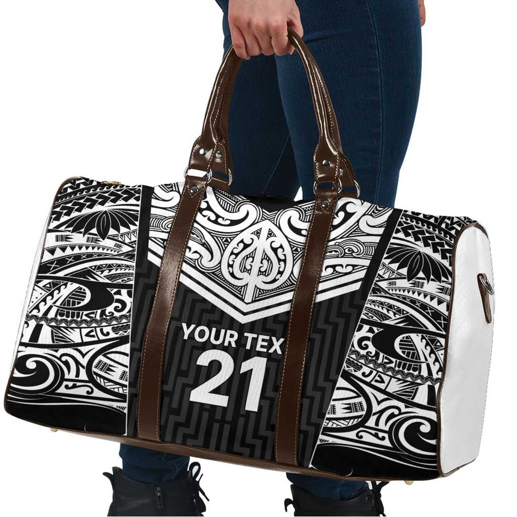 New Zealand Black Fern Custom Travel Bag Maori Tukutuku Black-white Motif LT9 - Polynesian Pride