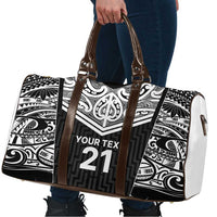 New Zealand Black Fern Custom Travel Bag Maori Tukutuku Black-white Motif LT9 - Polynesian Pride