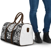 New Zealand Black Fern Custom Travel Bag Maori Tukutuku Black-white Motif LT9 - Polynesian Pride