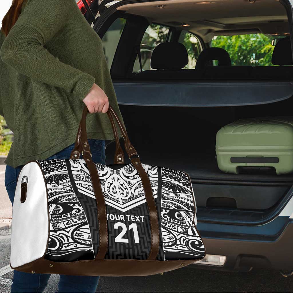New Zealand Black Fern Custom Travel Bag Maori Tukutuku Black-white Motif LT9 - Polynesian Pride