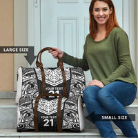 New Zealand Black Fern Custom Travel Bag Maori Tukutuku Black-white Motif LT9 - Polynesian Pride