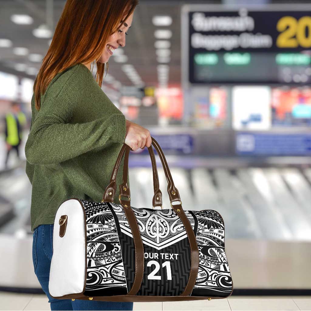 New Zealand Black Fern Custom Travel Bag Maori Tukutuku Black-white Motif LT9 - Polynesian Pride