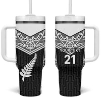 New Zealand Black Fern Custom Tumbler With Handle Maori Tukutuku Black-white Motif LT9 One Size: 40 oz White - Polynesian Pride
