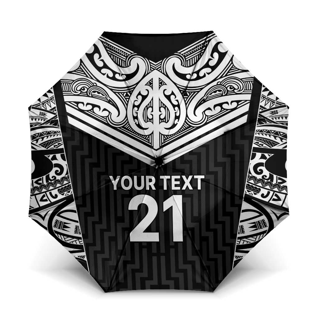 New Zealand Black Fern Custom Umbrella Maori Tukutuku Black-white Motif LT9 One Size Folded 11.42 inch Opened Diameter 37.4 inch White - Polynesian Pride