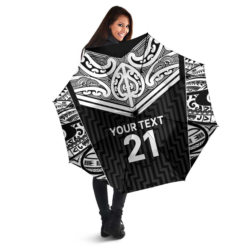 New Zealand Black Fern Custom Umbrella Maori Tukutuku Black-white Motif LT9 - Polynesian Pride