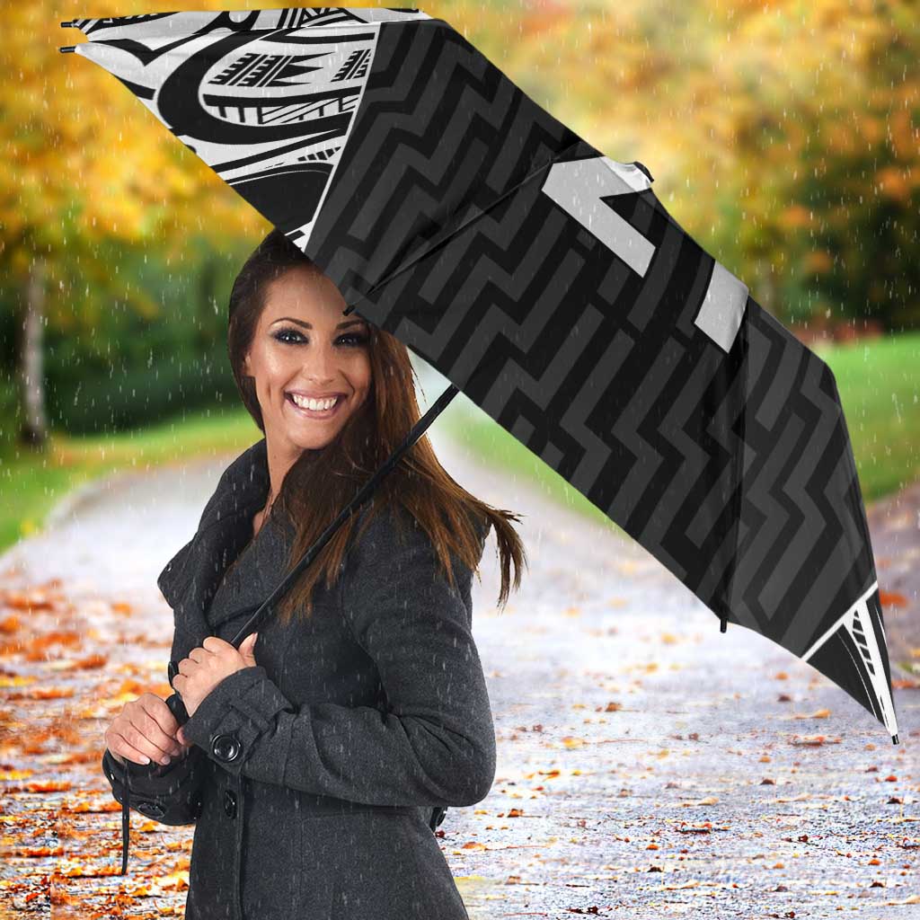 New Zealand Black Fern Custom Umbrella Maori Tukutuku Black-white Motif LT9 - Polynesian Pride