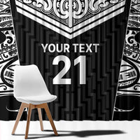 New Zealand Black Fern Custom Window Curtain Maori Tukutuku Black-white Motif LT9 - Polynesian Pride