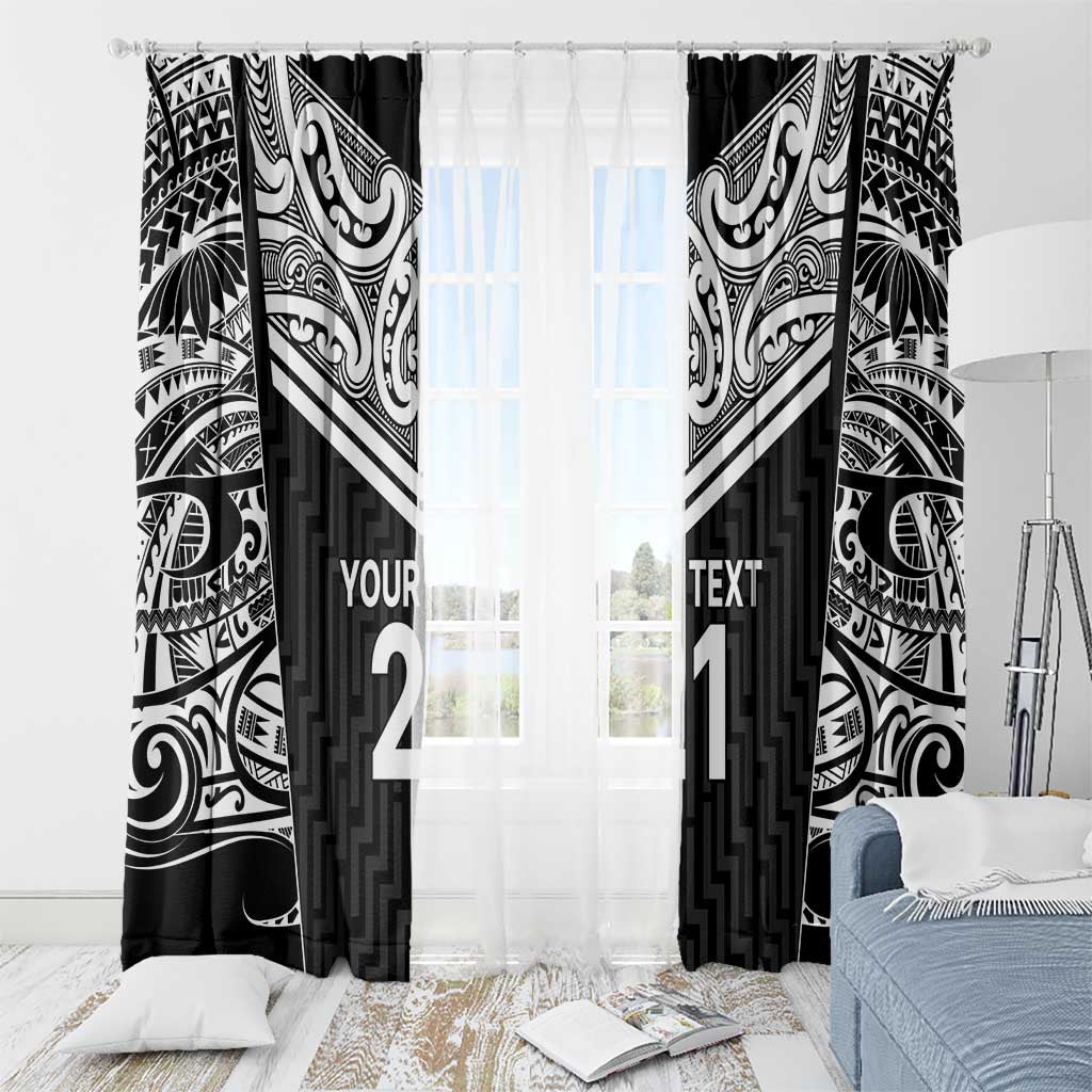 New Zealand Black Fern Custom Window Curtain Maori Tukutuku Black-white Motif LT9 - Polynesian Pride
