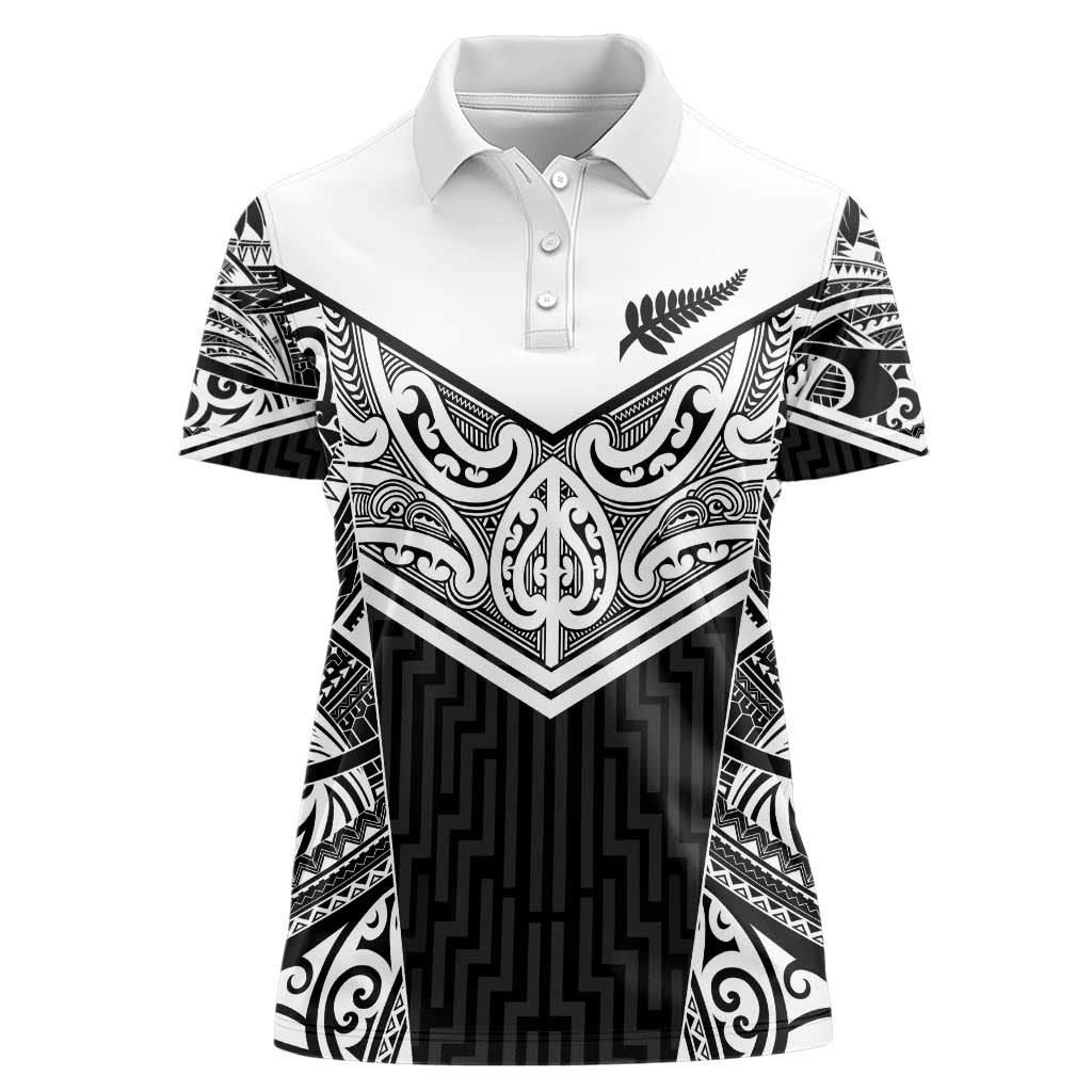 New Zealand Black Fern Custom Women Polo Shirt Maori Tukutuku Black-white Motif