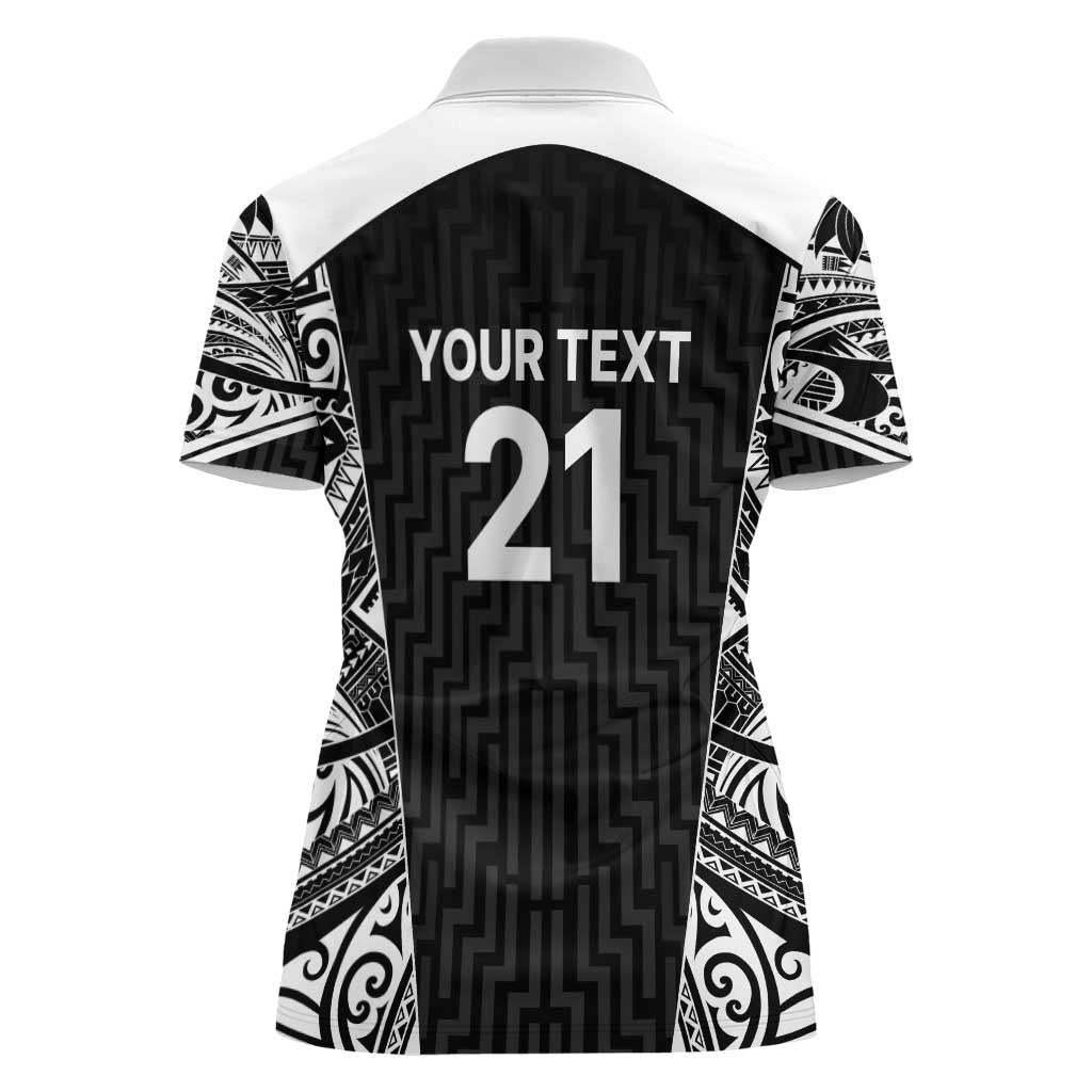 New Zealand Black Fern Custom Women Polo Shirt Maori Tukutuku Black-white Motif LT9 - Polynesian Pride