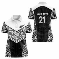 New Zealand Black Fern Custom Women Polo Shirt Maori Tukutuku Black-white Motif LT9 - Polynesian Pride
