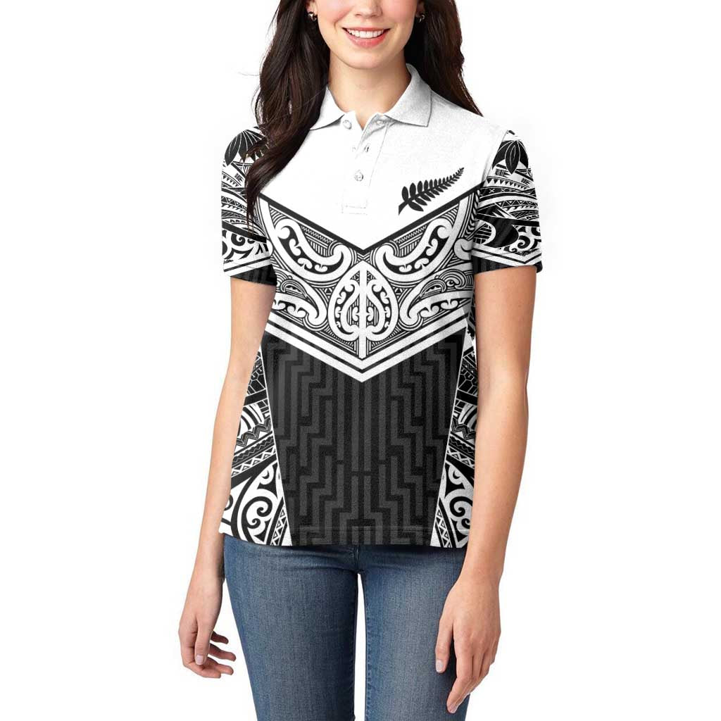 New Zealand Black Fern Custom Women Polo Shirt Maori Tukutuku Black-white Motif LT9 - Polynesian Pride