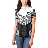 New Zealand Black Fern Custom Women Polo Shirt Maori Tukutuku Black-white Motif LT9 - Polynesian Pride