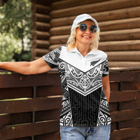 New Zealand Black Fern Custom Women Polo Shirt Maori Tukutuku Black-white Motif LT9 - Polynesian Pride