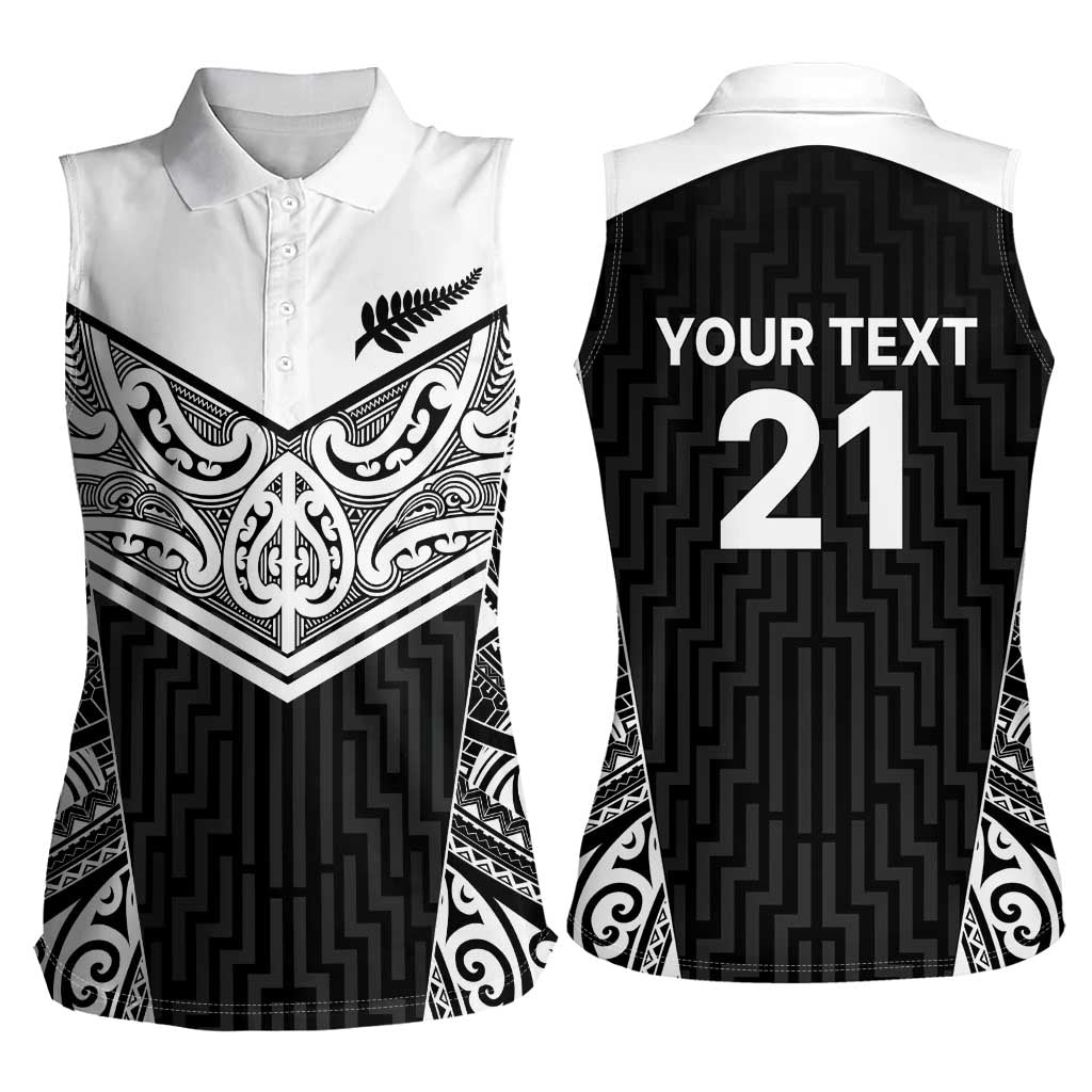 New Zealand Black Fern Custom Women Sleeveless Polo Shirt Maori Tukutuku Black-white Motif LT9 - Polynesian Pride
