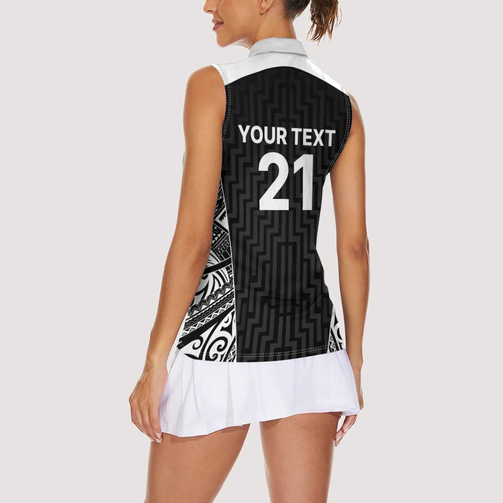 New Zealand Black Fern Custom Women Sleeveless Polo Shirt Maori Tukutuku Black-white Motif LT9 - Polynesian Pride