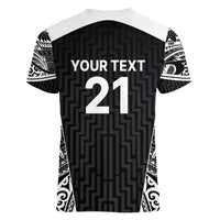New Zealand Black Fern Custom Women V-Neck T-Shirt Maori Tukutuku Black-white Motif LT9 - Polynesian Pride