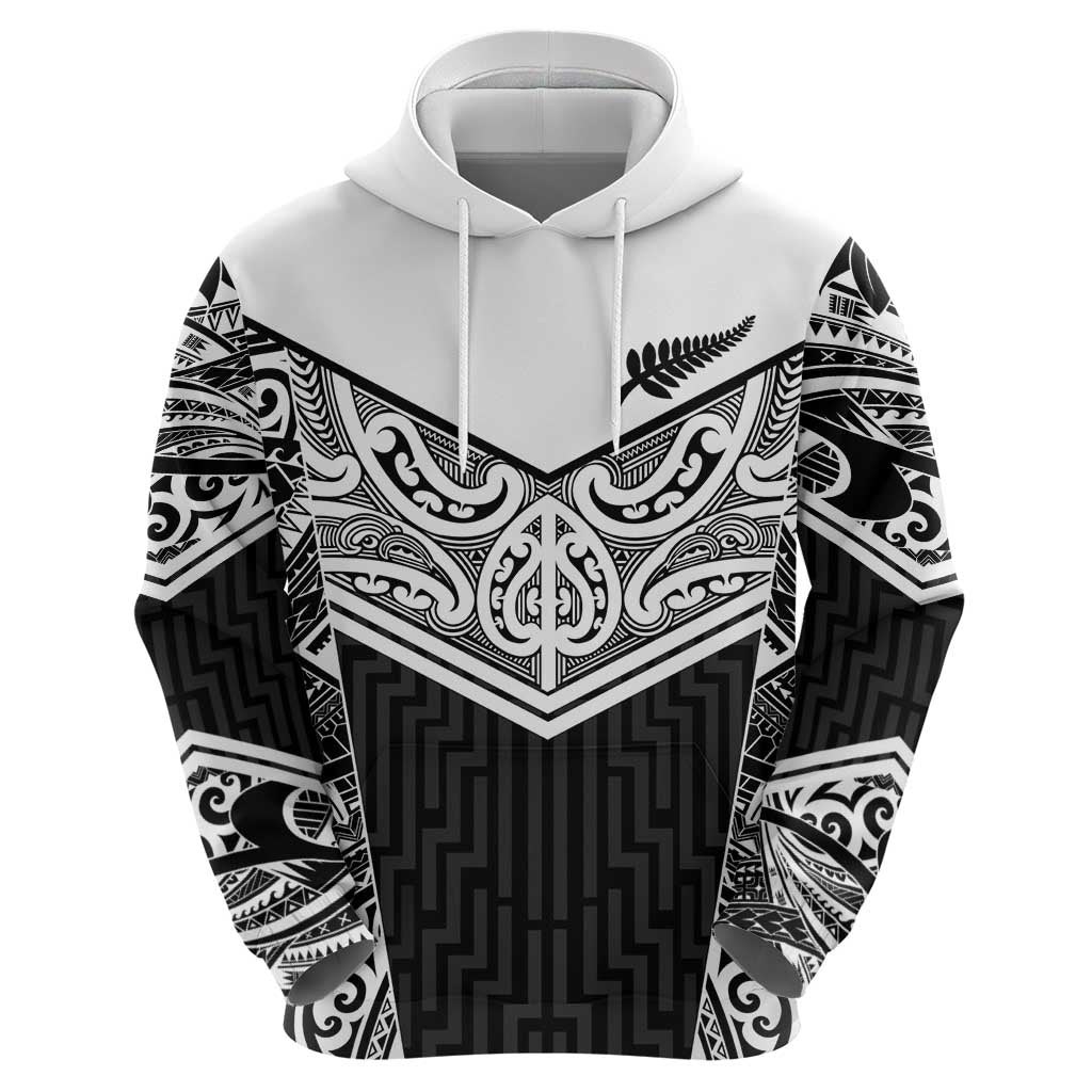 New Zealand Black Fern Custom Zip Hoodie Maori Tukutuku Black-white Motif LT9 - Polynesian Pride