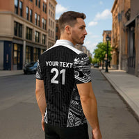 New Zealand Black Fern Custom Zipper Polo Shirt Maori Tukutuku Black-white Motif LT9 - Polynesian Pride