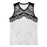 New Zealand Koru Fern Custom Basketball Jersey Simple Taniko Motif LT9 Unisex White - Polynesian Pride