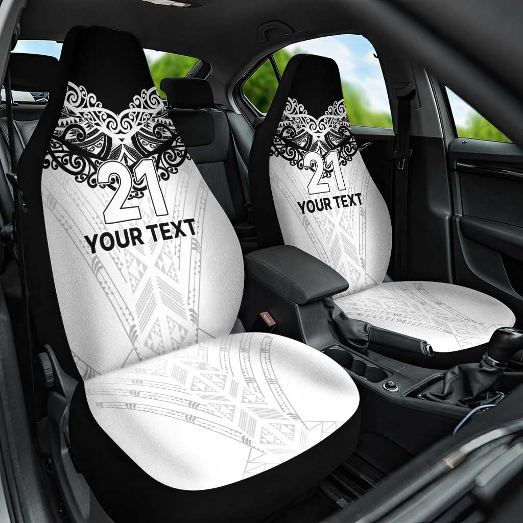 New Zealand Koru Fern Custom Car Seat Cover Simple Taniko Motif LT9 One Size White - Polynesian Pride
