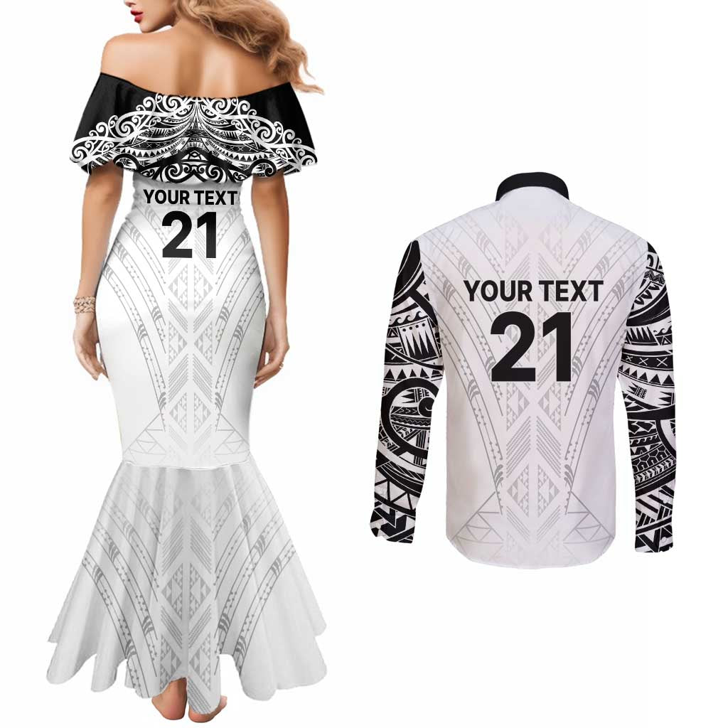 New Zealand Koru Fern Custom Couples Matching Mermaid Dress and Long Sleeve Button Shirt Simple Taniko Motif LT9 - Polynesian Pride