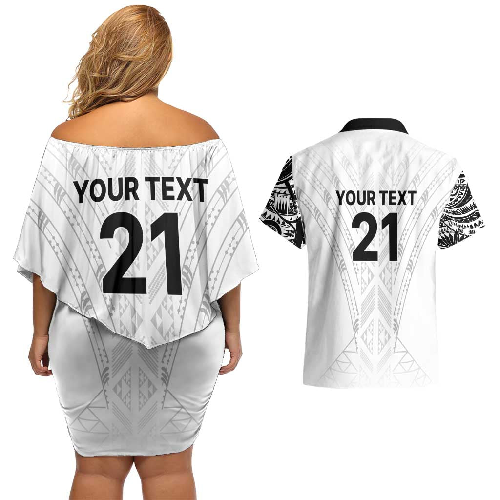 New Zealand Koru Fern Custom Couples Matching Off Shoulder Short Dress and Hawaiian Shirt Simple Taniko Motif LT9 - Polynesian Pride