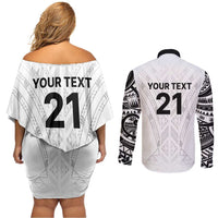 New Zealand Koru Fern Custom Couples Matching Off Shoulder Short Dress and Long Sleeve Button Shirt Simple Taniko Motif LT9 - Polynesian Pride