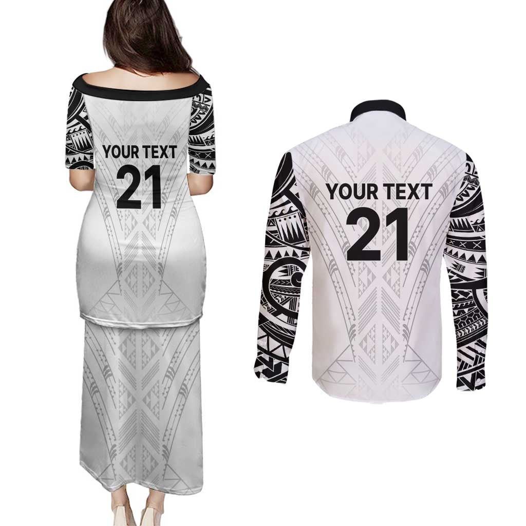New Zealand Koru Fern Custom Couples Matching Puletasi and Long Sleeve Button Shirt Simple Taniko Motif LT9 - Polynesian Pride