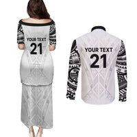New Zealand Koru Fern Custom Couples Matching Puletasi and Long Sleeve Button Shirt Simple Taniko Motif LT9 - Polynesian Pride