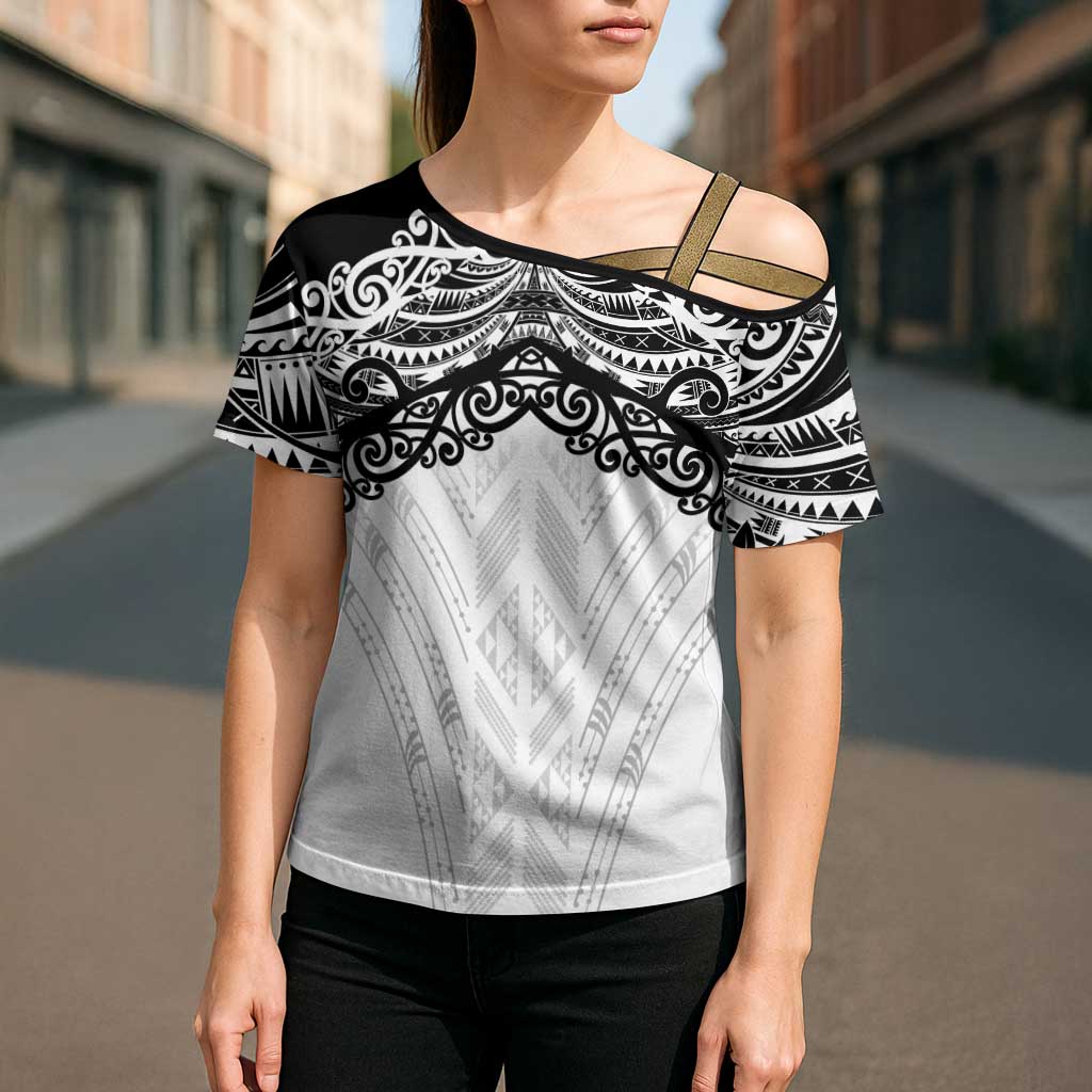 New Zealand Koru Fern Custom Cross Shoulder Shirt Simple Taniko Motif LT9 - Polynesian Pride