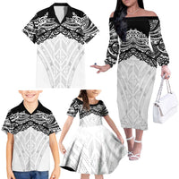 New Zealand Koru Fern Custom Family Matching Off The Shoulder Long Sleeve Dress and Hawaiian Shirt Simple Taniko Motif LT9 - Polynesian Pride