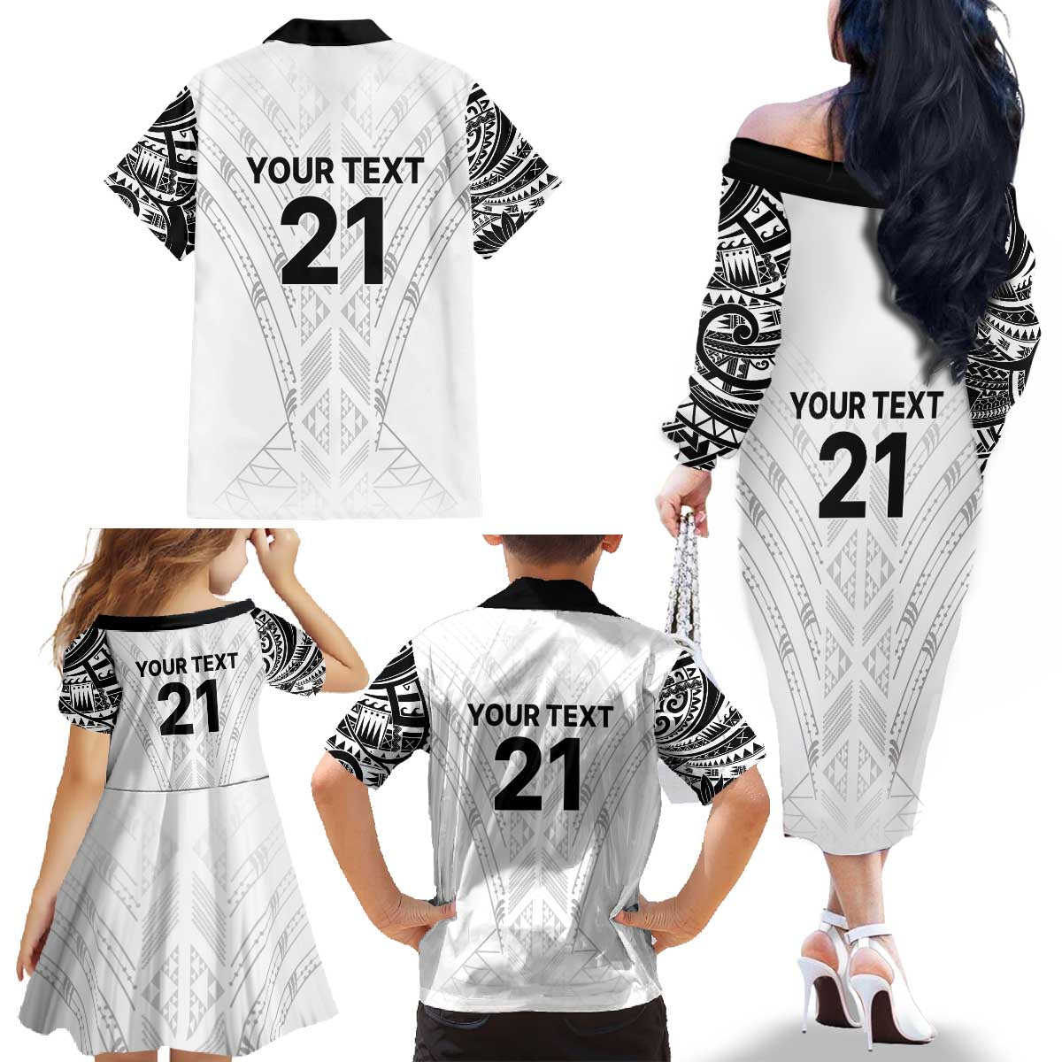 New Zealand Koru Fern Custom Family Matching Off The Shoulder Long Sleeve Dress and Hawaiian Shirt Simple Taniko Motif LT9 - Polynesian Pride
