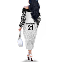 New Zealand Koru Fern Custom Family Matching Off The Shoulder Long Sleeve Dress and Hawaiian Shirt Simple Taniko Motif LT9 - Polynesian Pride
