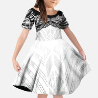 New Zealand Koru Fern Custom Family Matching Puletasi and Hawaiian Shirt Simple Taniko Motif LT9 Daughter's Dress White - Polynesian Pride