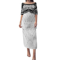 New Zealand Koru Fern Custom Family Matching Puletasi and Hawaiian Shirt Simple Taniko Motif LT9 Mom's Dress White - Polynesian Pride