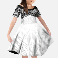 New Zealand Koru Fern Custom Family Matching Short Sleeve Bodycon Dress and Hawaiian Shirt Simple Taniko Motif LT9 Daughter's Dress White - Polynesian Pride