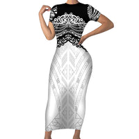 New Zealand Koru Fern Custom Family Matching Short Sleeve Bodycon Dress and Hawaiian Shirt Simple Taniko Motif LT9 Mom's Dress White - Polynesian Pride