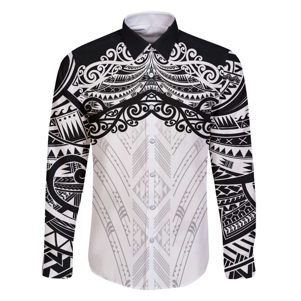 New Zealand Koru Fern Custom Family Matching Tank Maxi Dress and Hawaiian Shirt Simple Taniko Motif LT9 Dad's Shirt - Long Sleeve White - Polynesian Pride