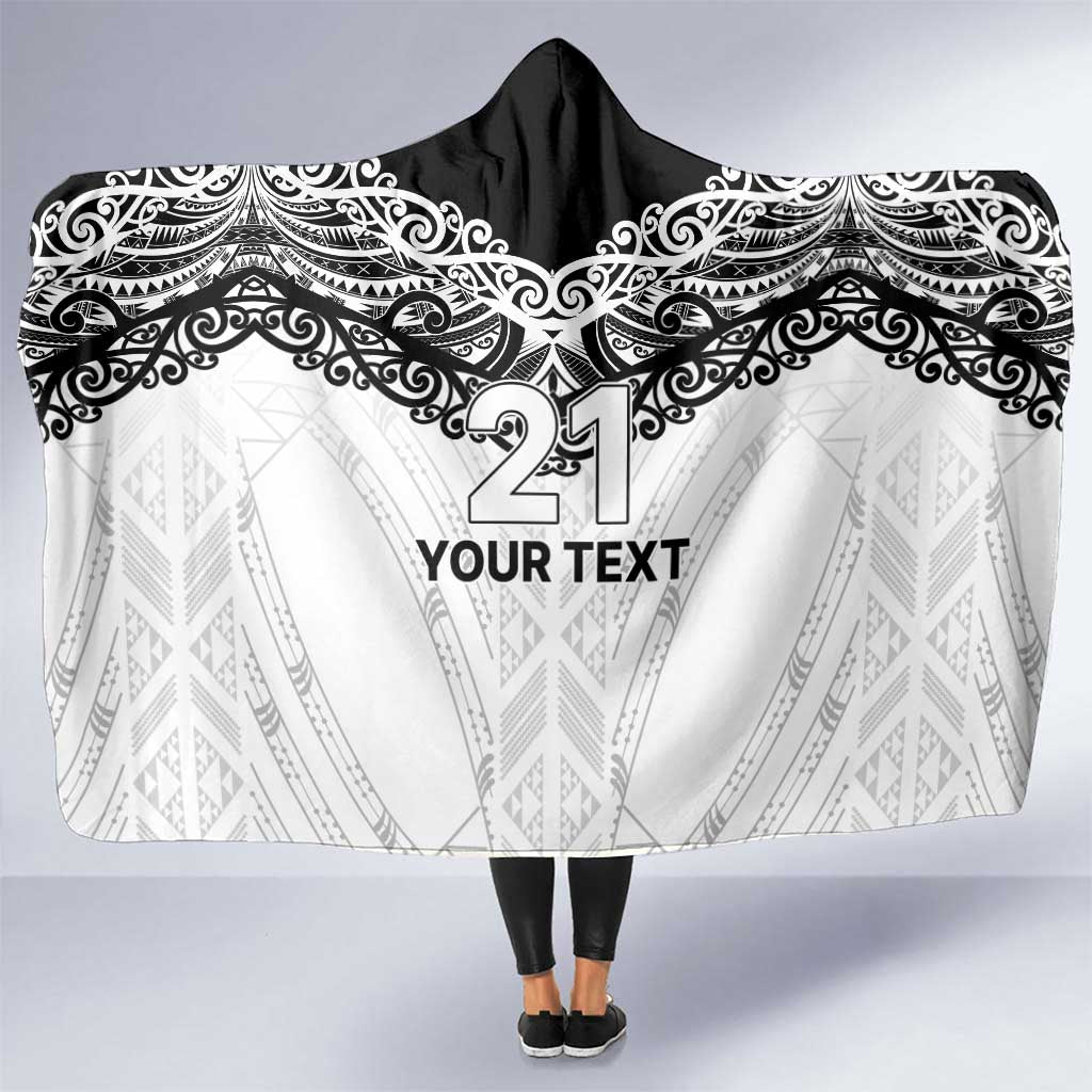 New Zealand Koru Fern Custom Hooded Blanket Simple Taniko Motif LT9 One Size White - Polynesian Pride