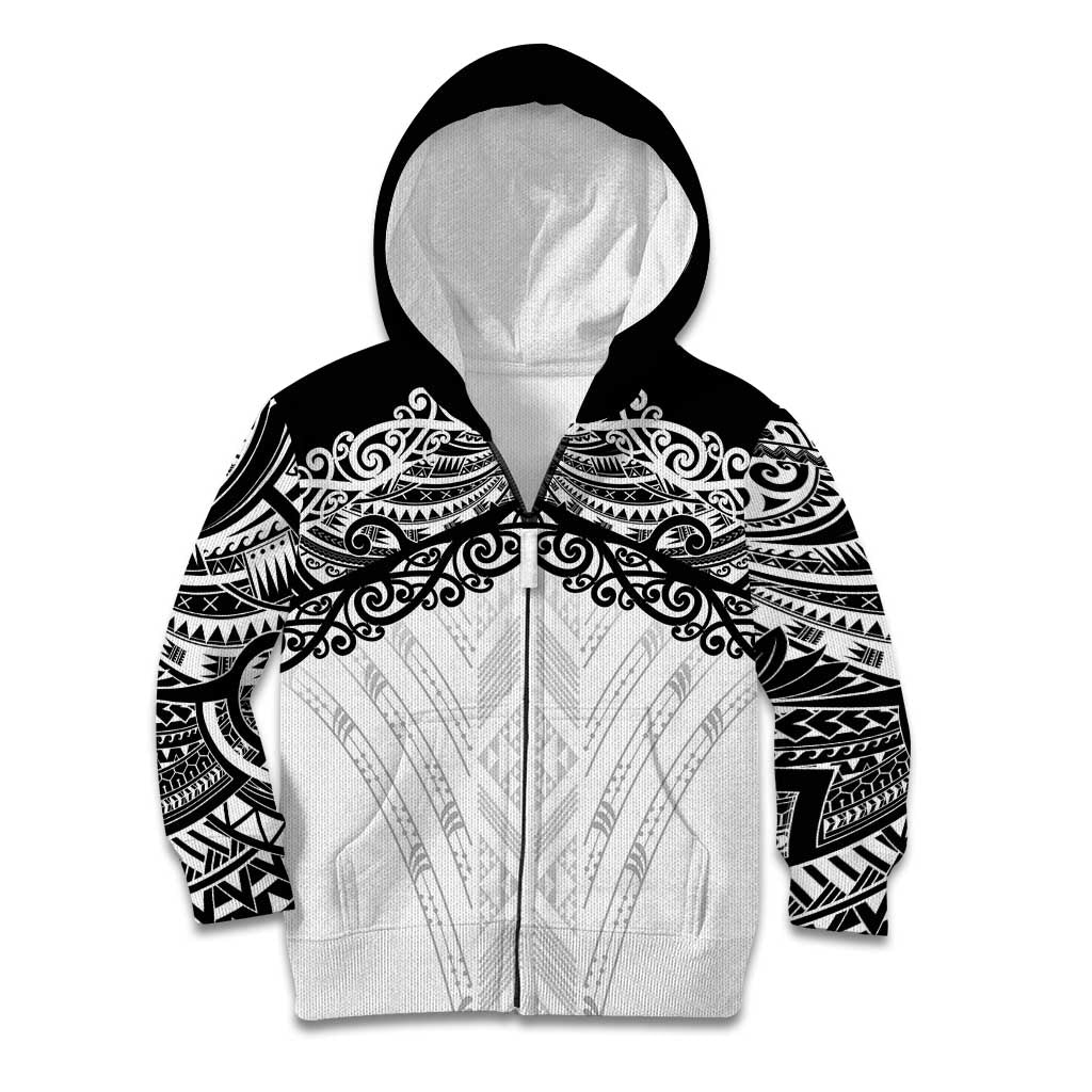 New Zealand Koru Fern Custom Kid Hoodie Simple Taniko Motif LT9 Zip Hoodie White - Polynesian Pride
