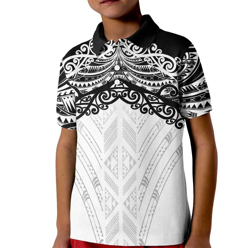 New Zealand Koru Fern Custom Kid Polo Shirt Simple Taniko Motif LT9 Kid White - Polynesian Pride