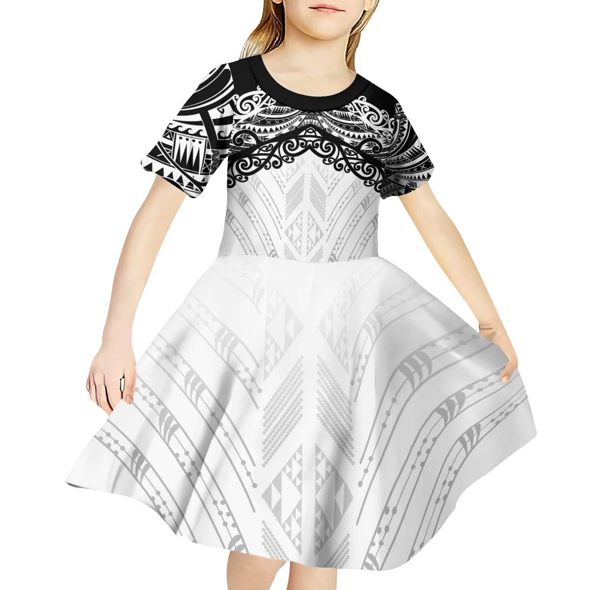 New Zealand Koru Fern Custom Kid Short Sleeve Dress Simple Taniko Motif LT9 - Polynesian Pride
