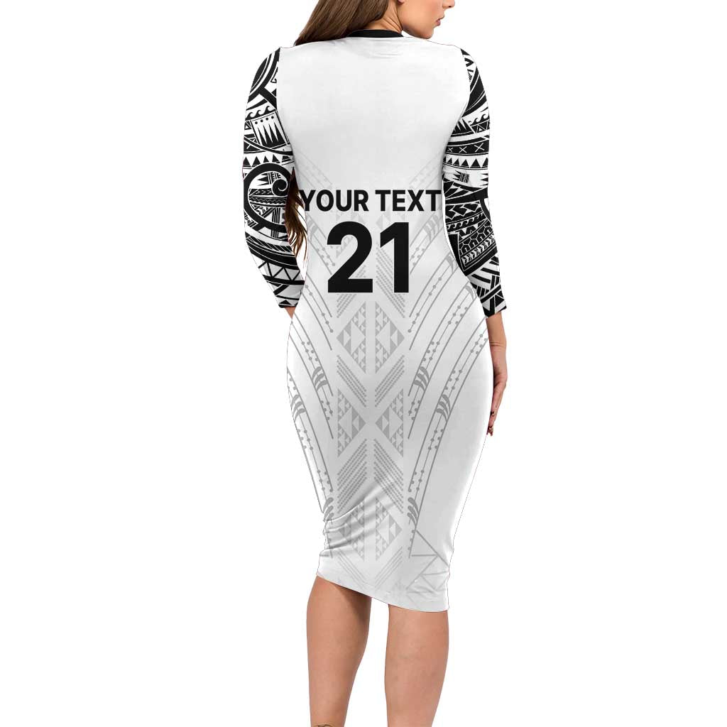 New Zealand Koru Fern Custom Long Sleeve Bodycon Dress Simple Taniko Motif LT9 - Polynesian Pride